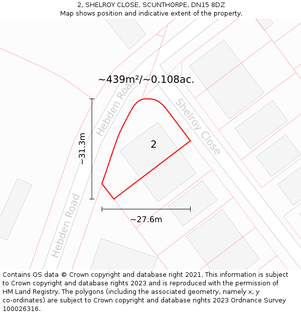 2, SHELROY CLOSE, SCUNTHORPE, DN15 8DZ: Plot and title map