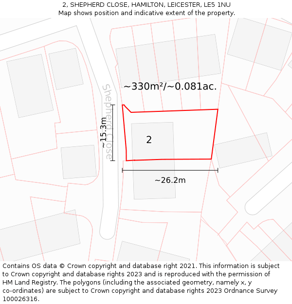 2, SHEPHERD CLOSE, HAMILTON, LEICESTER, LE5 1NU: Plot and title map