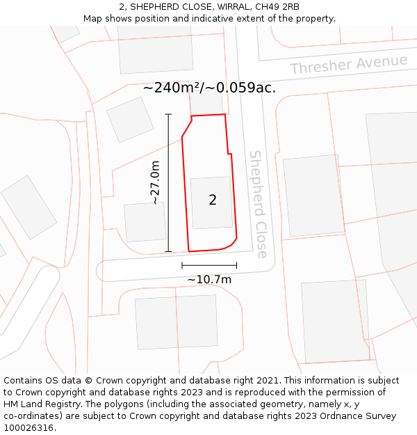 2, SHEPHERD CLOSE, WIRRAL, CH49 2RB: Plot and title map
