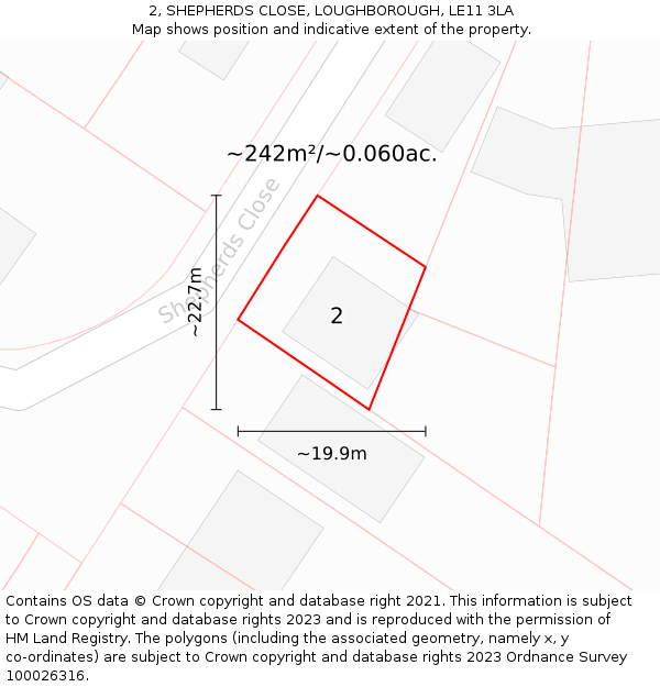 2, SHEPHERDS CLOSE, LOUGHBOROUGH, LE11 3LA: Plot and title map