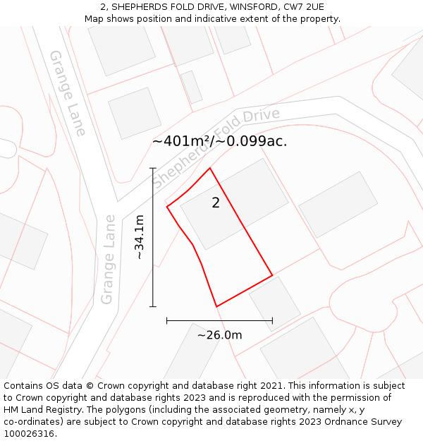2, SHEPHERDS FOLD DRIVE, WINSFORD, CW7 2UE: Plot and title map