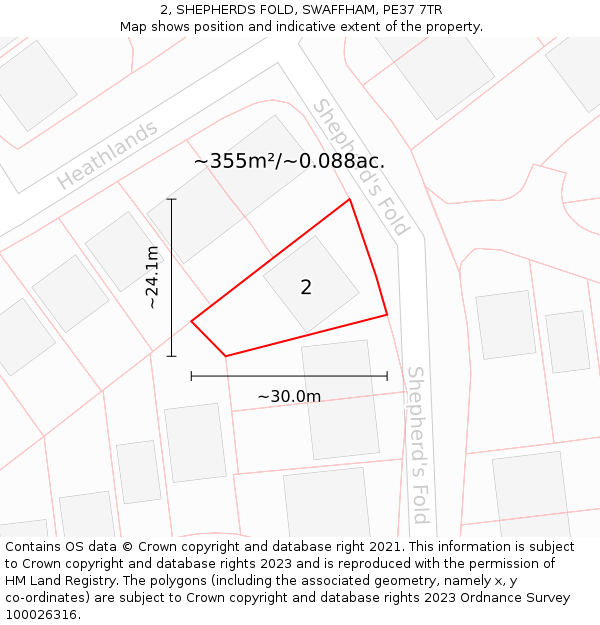 2, SHEPHERDS FOLD, SWAFFHAM, PE37 7TR: Plot and title map