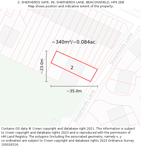 2, SHEPHERDS GATE, 99, SHEPHERDS LANE, BEACONSFIELD, HP9 2EB: Plot and title map