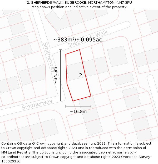 2, SHEPHERDS WALK, BUGBROOKE, NORTHAMPTON, NN7 3PU: Plot and title map