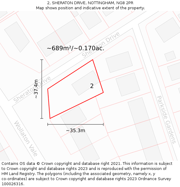 2, SHERATON DRIVE, NOTTINGHAM, NG8 2PR: Plot and title map