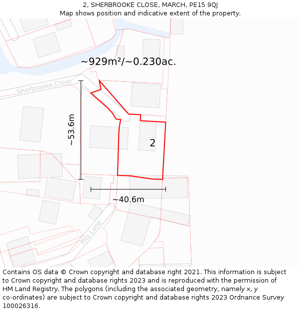 2, SHERBROOKE CLOSE, MARCH, PE15 9QJ: Plot and title map