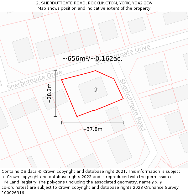 2, SHERBUTTGATE ROAD, POCKLINGTON, YORK, YO42 2EW: Plot and title map