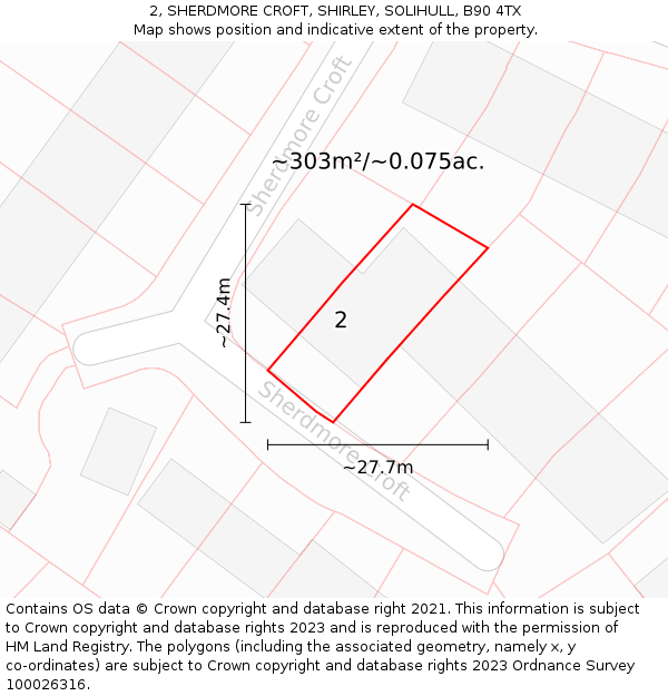 2, SHERDMORE CROFT, SHIRLEY, SOLIHULL, B90 4TX: Plot and title map