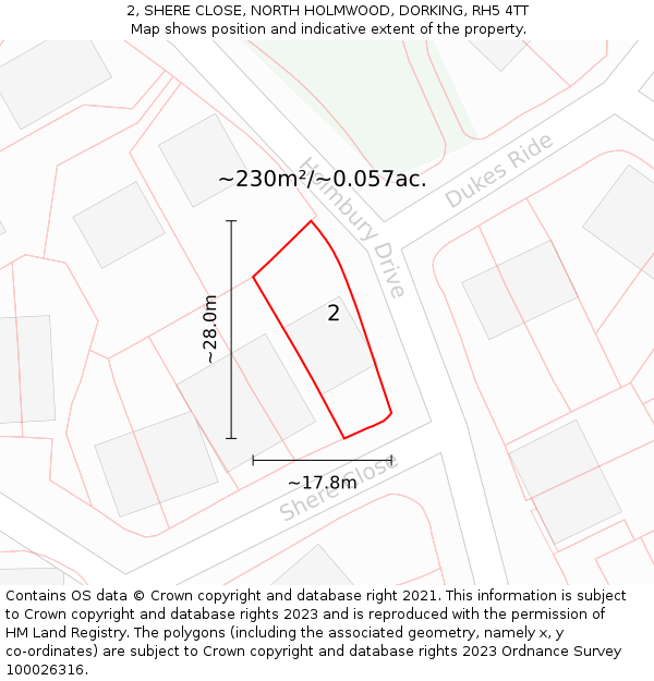 2, SHERE CLOSE, NORTH HOLMWOOD, DORKING, RH5 4TT: Plot and title map