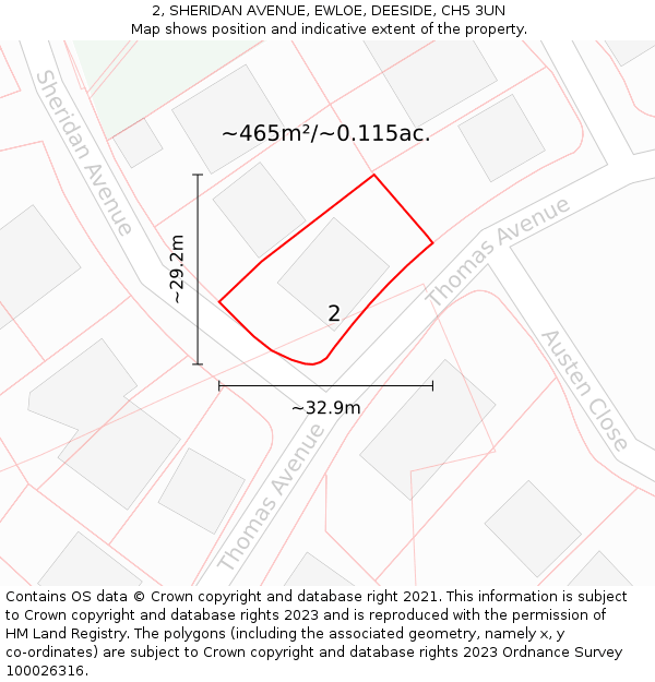 2, SHERIDAN AVENUE, EWLOE, DEESIDE, CH5 3UN: Plot and title map