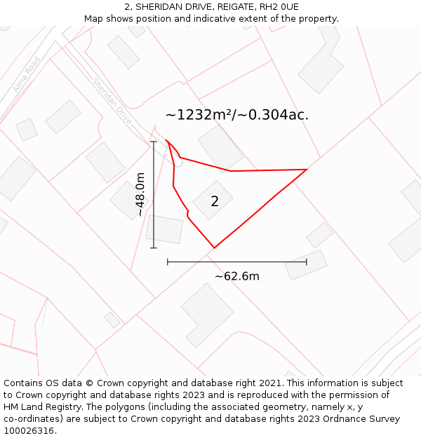 2, SHERIDAN DRIVE, REIGATE, RH2 0UE: Plot and title map