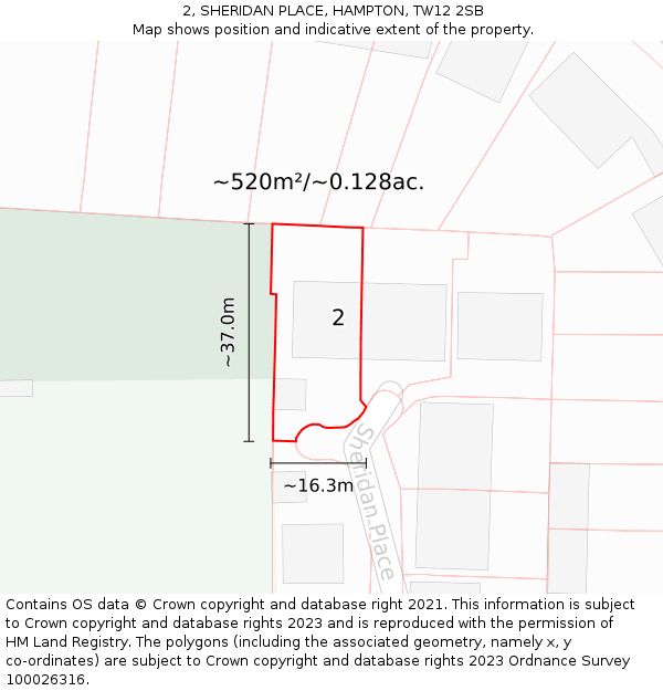 2, SHERIDAN PLACE, HAMPTON, TW12 2SB: Plot and title map
