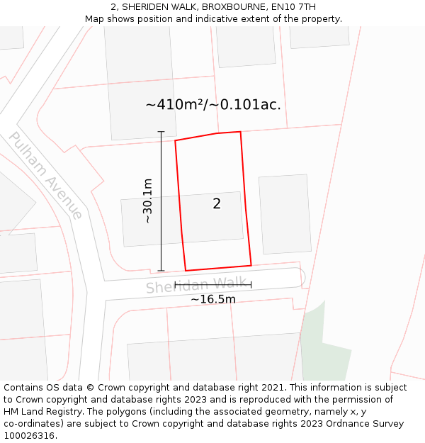 2, SHERIDEN WALK, BROXBOURNE, EN10 7TH: Plot and title map