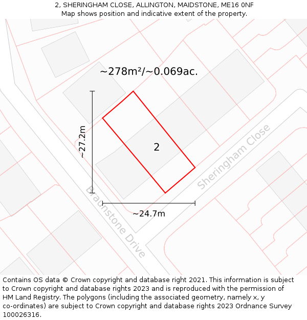 2, SHERINGHAM CLOSE, ALLINGTON, MAIDSTONE, ME16 0NF: Plot and title map