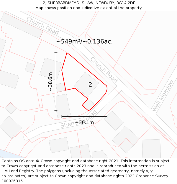 2, SHERRARDMEAD, SHAW, NEWBURY, RG14 2DF: Plot and title map