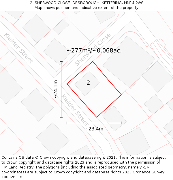 2, SHERWOOD CLOSE, DESBOROUGH, KETTERING, NN14 2WS: Plot and title map