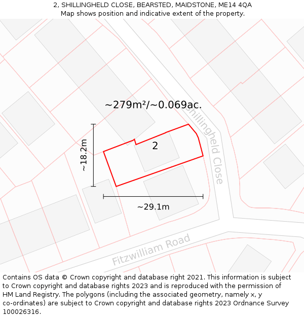 2, SHILLINGHELD CLOSE, BEARSTED, MAIDSTONE, ME14 4QA: Plot and title map