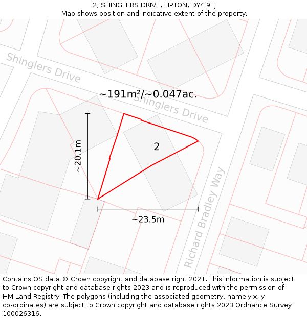2, SHINGLERS DRIVE, TIPTON, DY4 9EJ: Plot and title map