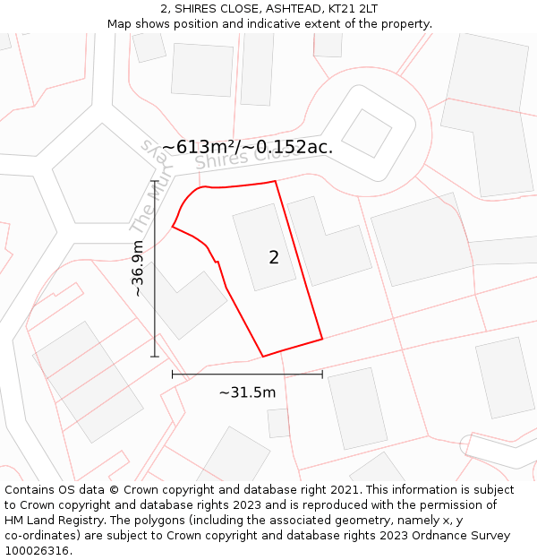 2, SHIRES CLOSE, ASHTEAD, KT21 2LT: Plot and title map