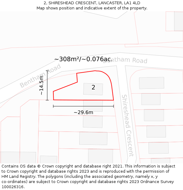 2, SHIRESHEAD CRESCENT, LANCASTER, LA1 4LD: Plot and title map