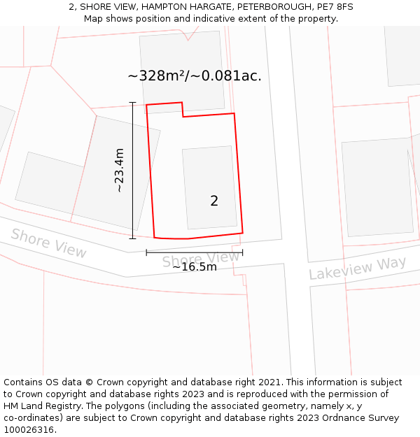 2, SHORE VIEW, HAMPTON HARGATE, PETERBOROUGH, PE7 8FS: Plot and title map