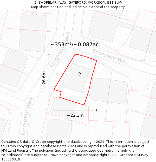 2, SHORELARK WAY, GATEFORD, WORKSOP, S81 8UW: Plot and title map