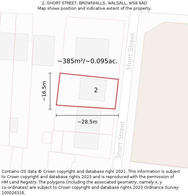 2, SHORT STREET, BROWNHILLS, WALSALL, WS8 6AD: Plot and title map