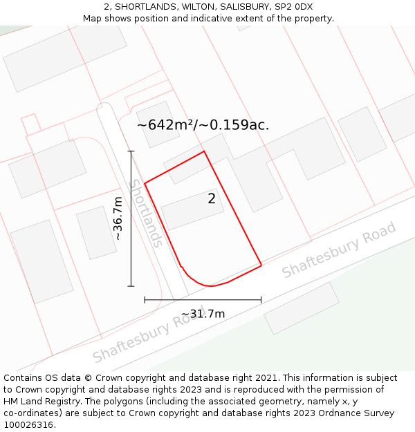 2, SHORTLANDS, WILTON, SALISBURY, SP2 0DX: Plot and title map