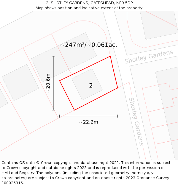 2, SHOTLEY GARDENS, GATESHEAD, NE9 5DP: Plot and title map