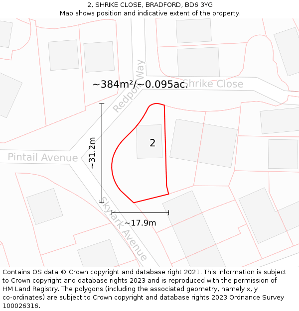 2, SHRIKE CLOSE, BRADFORD, BD6 3YG: Plot and title map