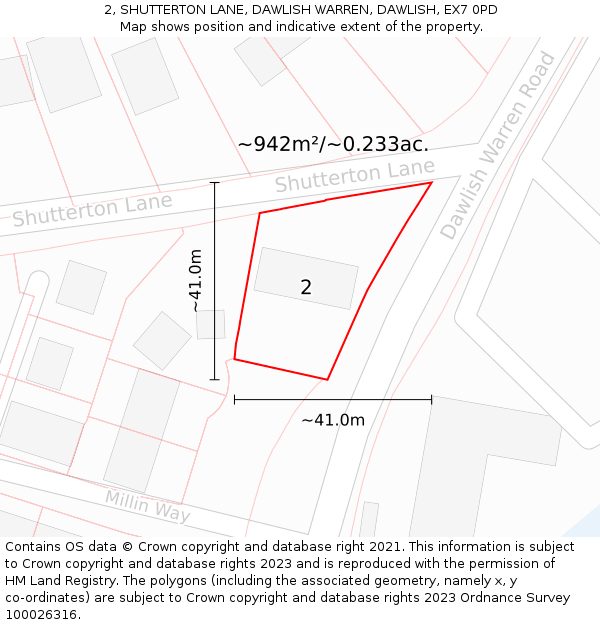 2, SHUTTERTON LANE, DAWLISH WARREN, DAWLISH, EX7 0PD: Plot and title map