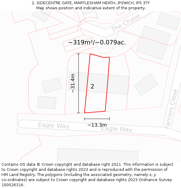 2, SIDECENTRE GATE, MARTLESHAM HEATH, IPSWICH, IP5 3TY: Plot and title map