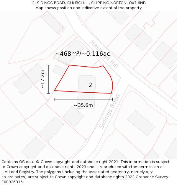 2, SIDINGS ROAD, CHURCHILL, CHIPPING NORTON, OX7 6NB: Plot and title map