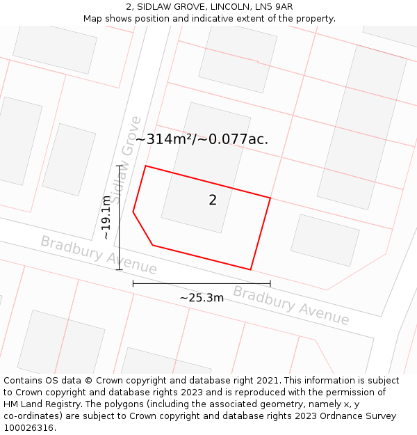 2, SIDLAW GROVE, LINCOLN, LN5 9AR: Plot and title map