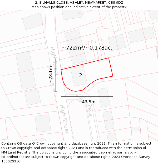 2, SILHALLS CLOSE, ASHLEY, NEWMARKET, CB8 9DZ: Plot and title map