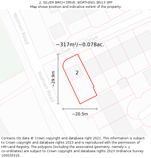 2, SILVER BIRCH DRIVE, WORTHING, BN13 3PP: Plot and title map