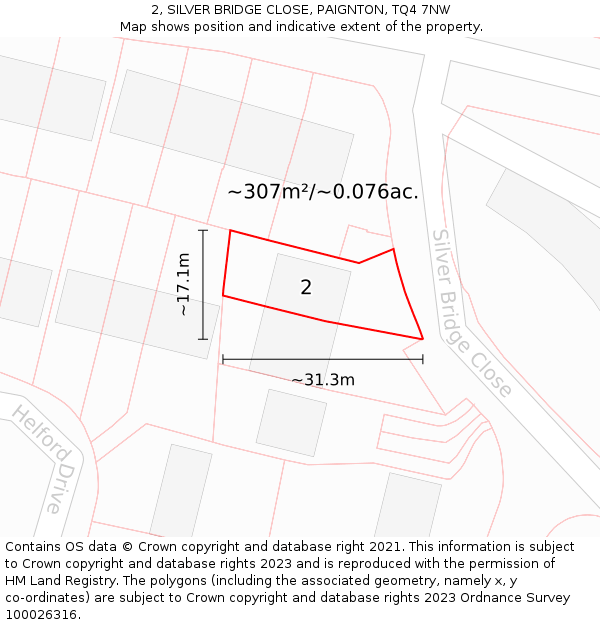 2, SILVER BRIDGE CLOSE, PAIGNTON, TQ4 7NW: Plot and title map