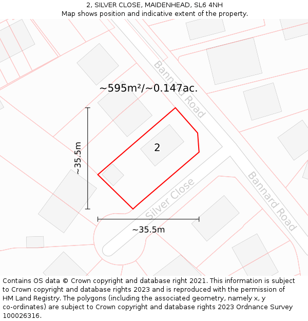 2, SILVER CLOSE, MAIDENHEAD, SL6 4NH: Plot and title map