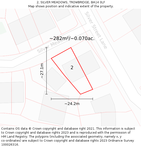 2, SILVER MEADOWS, TROWBRIDGE, BA14 0LF: Plot and title map