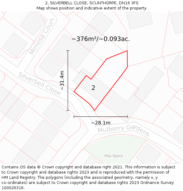 2, SILVERBELL CLOSE, SCUNTHORPE, DN16 3FS: Plot and title map