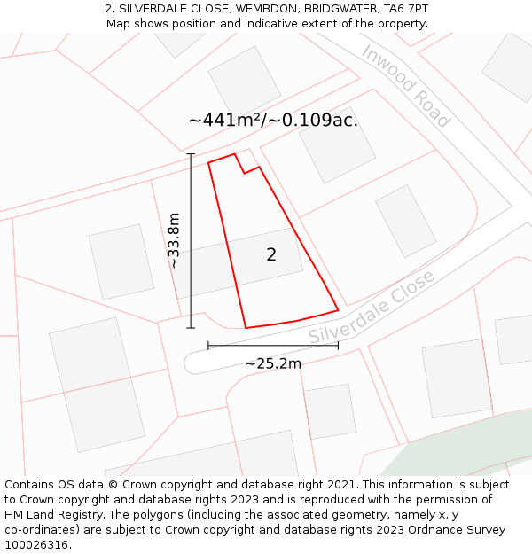 2, SILVERDALE CLOSE, WEMBDON, BRIDGWATER, TA6 7PT: Plot and title map
