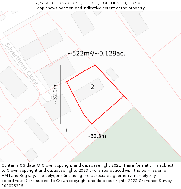 2, SILVERTHORN CLOSE, TIPTREE, COLCHESTER, CO5 0GZ: Plot and title map
