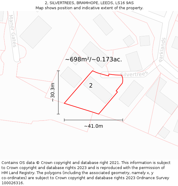 2, SILVERTREES, BRAMHOPE, LEEDS, LS16 9AS: Plot and title map