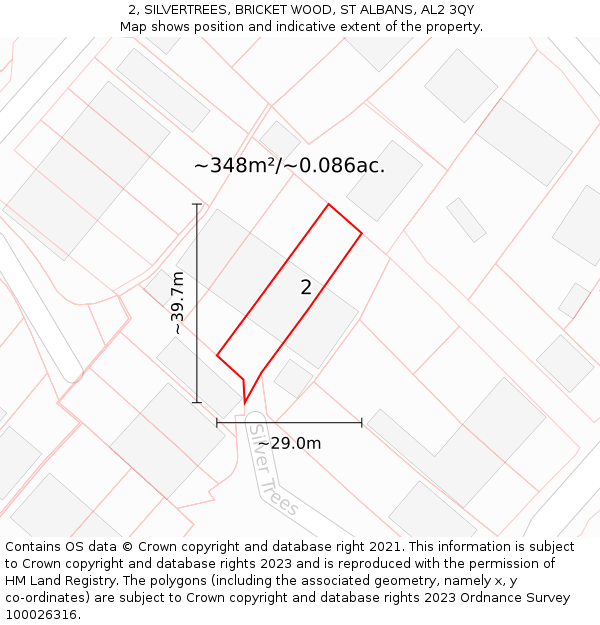 2, SILVERTREES, BRICKET WOOD, ST ALBANS, AL2 3QY: Plot and title map