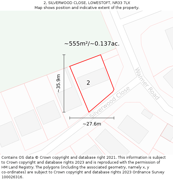 2, SILVERWOOD CLOSE, LOWESTOFT, NR33 7LX: Plot and title map