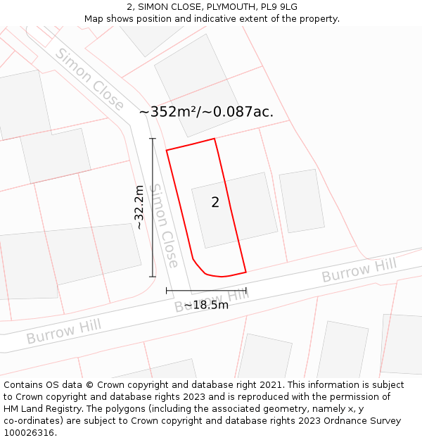 2, SIMON CLOSE, PLYMOUTH, PL9 9LG: Plot and title map