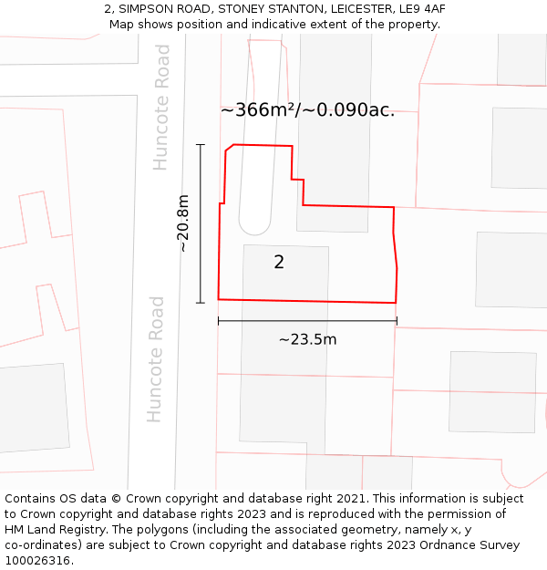 2, SIMPSON ROAD, STONEY STANTON, LEICESTER, LE9 4AF: Plot and title map