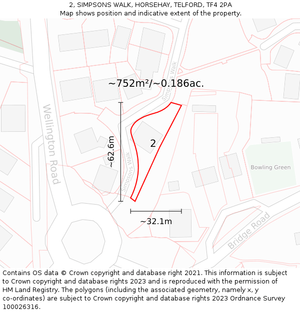 2, SIMPSONS WALK, HORSEHAY, TELFORD, TF4 2PA: Plot and title map