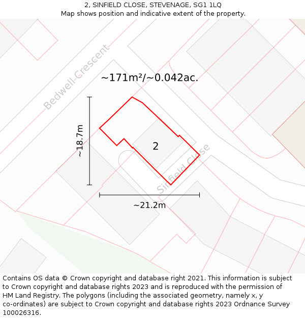 2, SINFIELD CLOSE, STEVENAGE, SG1 1LQ: Plot and title map