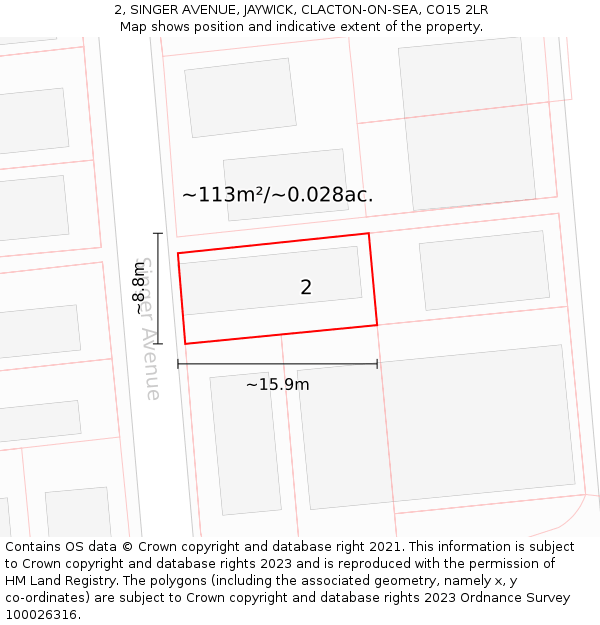 2, SINGER AVENUE, JAYWICK, CLACTON-ON-SEA, CO15 2LR: Plot and title map